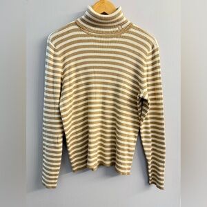 Lauren Ralph Lauren Striped Ribbed Cotton Turtleneck Sz XL Classiccore Cozycore